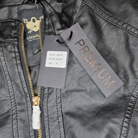 Lock & Love Black Premium Faux Leather Moto Biker Jacket‎ - Size M - New - Picture 5 of 8